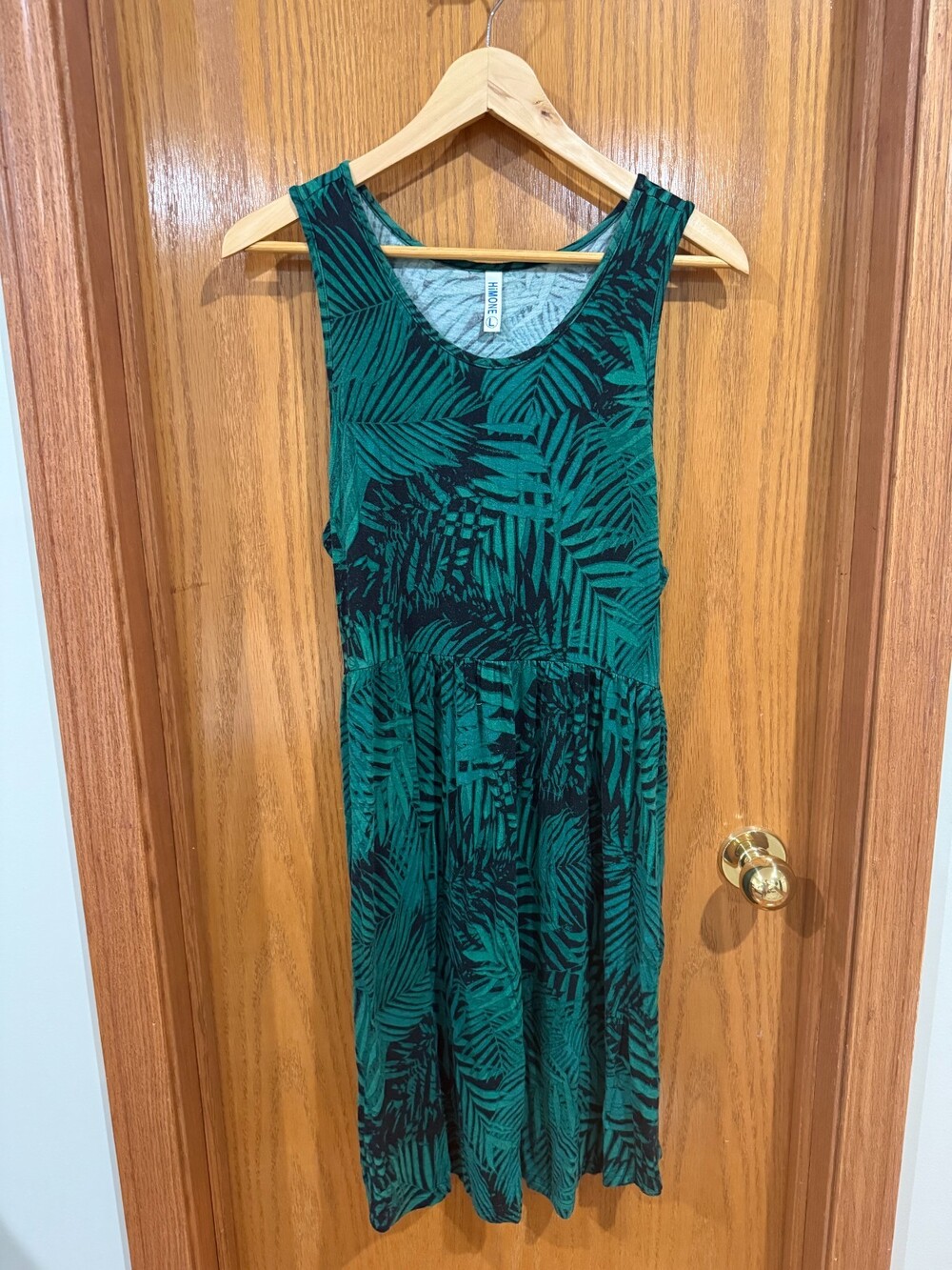 HIMONE Green Black Palm Leaf Print Sleeveless Dress Size L